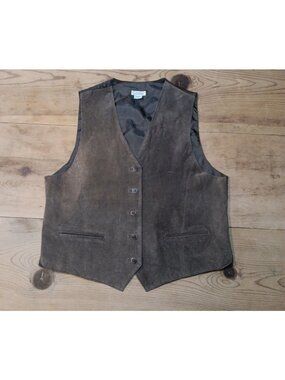 Vtg Gallagher Suede Vest  Women L Brown Leather Western V Neck Button Up Pocket
